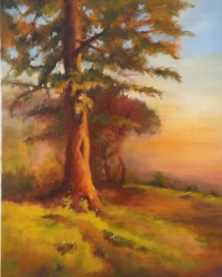 Golden beauty landscape oil painting of golden hour by Indian artist Vasundhara Nanavati