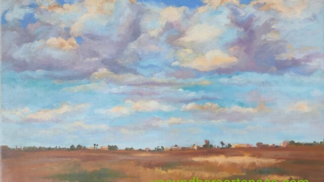 Clouds clouds and desert oil landscape impressionistic style by indian artist Vasundhara Nanavati