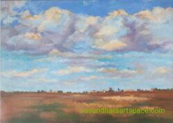 Clouds clouds and desert oil landscape impressionistic style by indian artist Vasundhara Nanavati