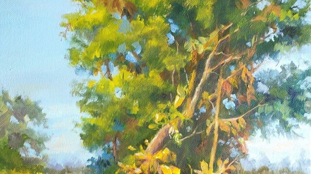 Autumnal Embrace oil painting of rural India, autumnal embrace