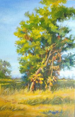 Autumnal Embrace oil painting of rural India, autumnal embrace