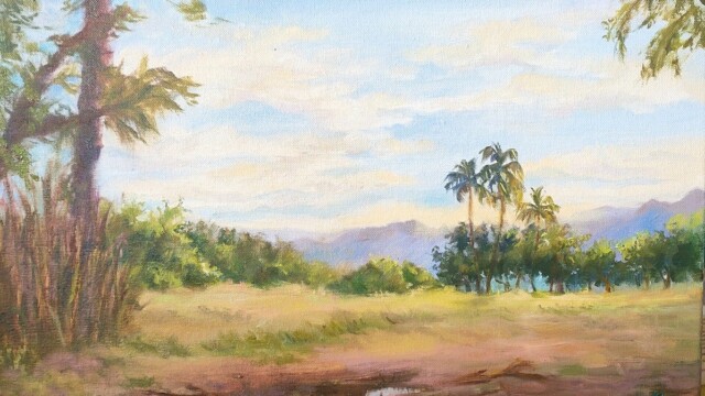 Chasing Dreams landscape withh cocnut trees by Vasundhara Nanavati